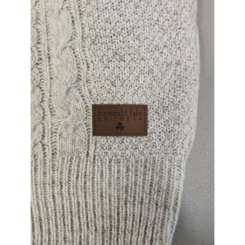 Emerald Isle Womens Wool‎ Blend Cream Killarney Shawl Neck Cable Knit Sweater - Picture 9 of 14